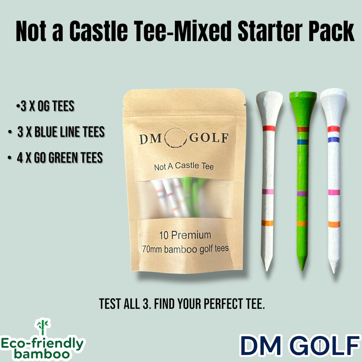 Premium Bamboo Golf Tees - Not A Castle Tee Mixed Sample Bag